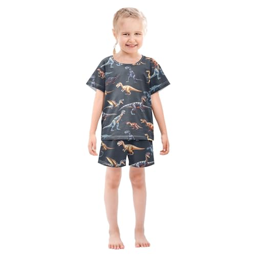 ALAZA Animal Dinosaur Dark Pajamas Short Sleeve 2 Piece Sleepwear Top and Bottom Pajama Set Unisex3