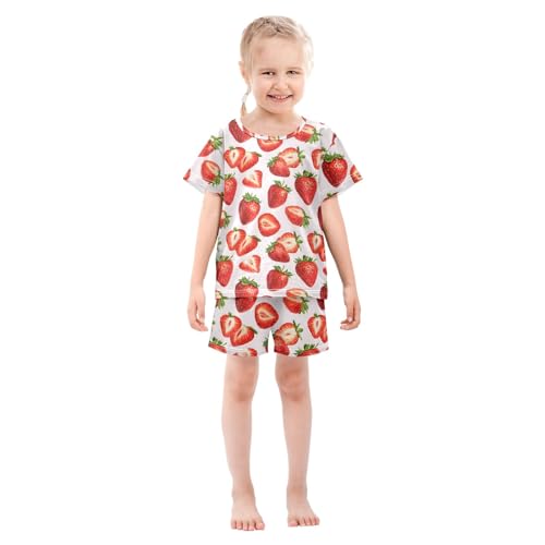 Red Strawberry Patterns Summer Cute Pajama Sets, Short Sets for Daily Wears and Sleep Wears3