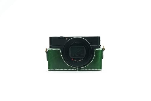 Demi-housse cuir véritable Sony RX100 VI vert protège le boîtier contre chocs