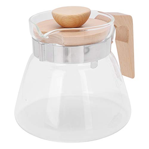 Glass Coffee Server Pot with Wooden Handle Lid Pour Over Coffee Maker for Home Office