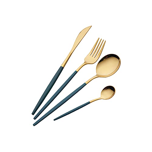 16 Stück Besteck Grün Gold,Edelstahl Besteckset,Besteck set grün gold,Einschließlich Steakmesser/Tafelgabeln/Suppenlöffel/Teelöffel,Service für...