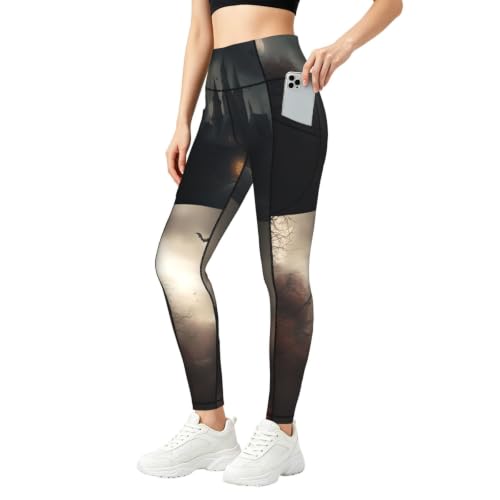 Pantalones de yoga de Halloween para mujer mallas deportivas elásticas con bolsillos