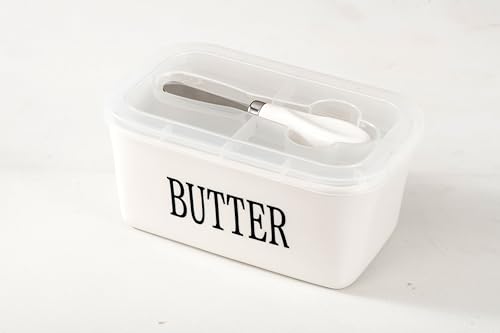 Ceramic Butter Dish with Cover for Countertop, Butter Holder Keeper Container for Refrigerator, Airtight Sealing for Butter Fresh,Large Butter Dish with Lid