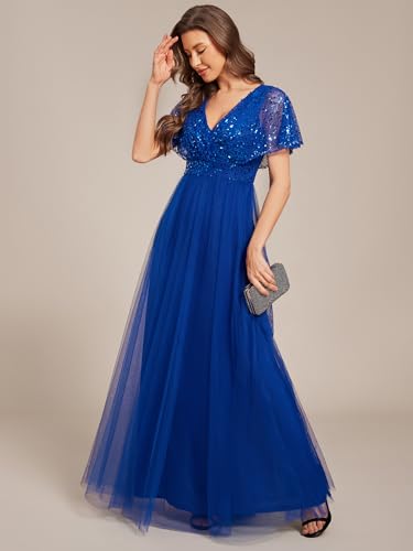Ever-Pretty Women's V Neck Evening Dresses Ruffles Sleeves Sequin Empire Waist A-Line Maxi Formal Dresses 022234