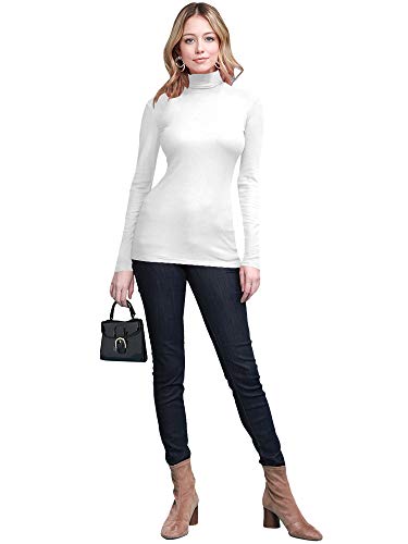 Image of Lock and Love Women's Turtleneck Top Lightweight Long Sleeve Slim Fit Pullover, Soft Rayon Stretch Layering Basic, S-3XL
