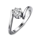 Anillos de Promesa para Mujer, Anillos Personalizados para Mujer de Acero Inoxidable Talla J a R, Anillo Solitario de Plata con Circonita Cúbica