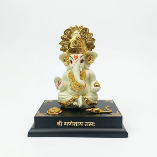 Image of Ganesha Idol for Home Decor | 4.5 Inch Golden Ganpati Murti | Resin Ganesh Ji Idol for Car Dashboard, Office Desk & Pooja Room | Vastu Decorative Statue (168g)