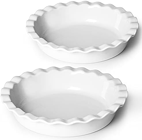 ONTUBE 10.5-Inch Deep Pie Pans 50oz, Ceramic Large Round Pie Tins for Baking, (White 2 Pieces)
