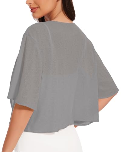 Image of Women Bolero Shrug Cardigan Open Front Cover Up Sheer Short Sleeve Kimonos for Evening Dress