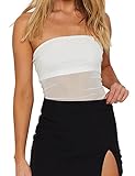 SAFRISIOR Women Sexy Sheer Mesh See Through Crop Tube Top Slim Fit Strapless Bandeau Top Sleeveless