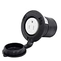 RV Outlet 15 Amp Flanged AC Port Plug Female with 120-125 Volt 2 Pole-3 Wire NEMA 5-15 Waterproof Cover for Commercial and Industrial Grade Truck Bed Exterior Outlet Electrical Receptacle