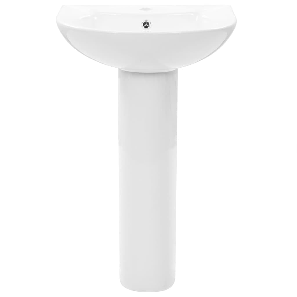 vidaXL Lavabo Autoportant avec Socle en Céramique Blanc Vasque Salle de Bain
