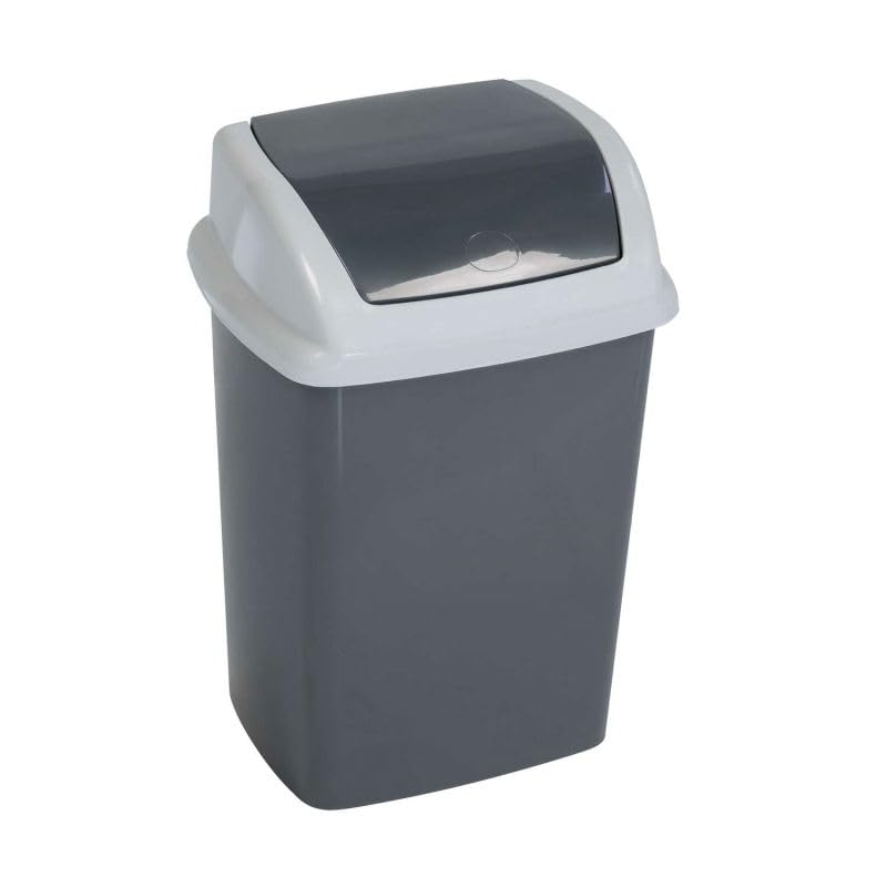 Cubo de basura MAULswing de plástico robusto y diseño minimalista gris oscuro con tapa desmontable