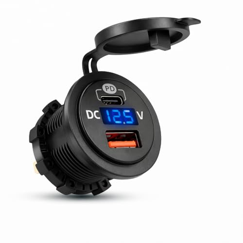 Image of SARTE Bike Mobile Charger USB Fast Charging Waterproof 12V /24V Motorcycle & Scooty Charger with LED Voltage Display Type-C PD + QC3.0 Dual Port