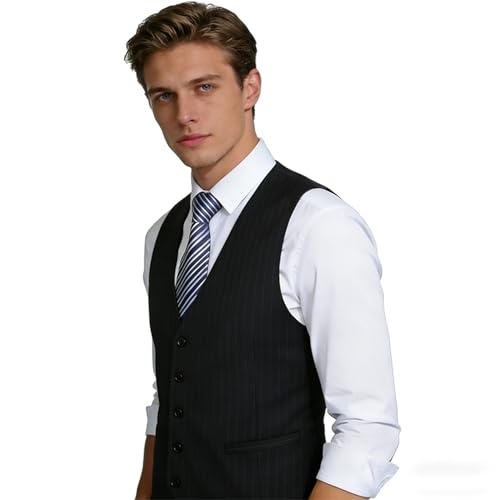Image of Alizeal Mens Pinstripe Business Vest Formal Fit