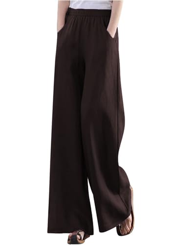 Image of KOTTY Women's Crumble Fabric High Waist Solid Color Drawstring Wide Leg Trousers Loose with Pockets