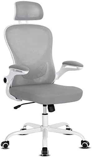 Misolant Desk Chair, Ergonomic Mesh Chair, Office Chair, Ergonomic Office Chair with Headrest, Ergonomic Desk Chair Adjustable Lumbar Support and Height, Big and Tall Office Chair Light Gray