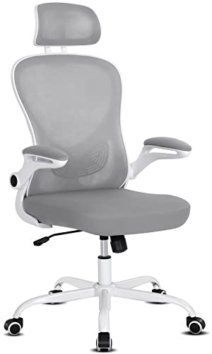Misolant Desk Chair, Ergonomic Mesh Chair, Office Chair, Ergonomic Office Chair With Headrest, Ergonomic Desk Chair Adjustable Lumbar Support And Height, Big And Tall Office Chair Light Gray #TOP2
