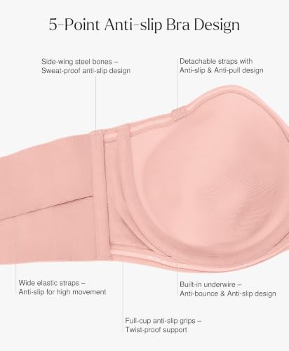 Image of Popilush Strapless Bras for Women Bandeau Unlined Bra No Padding Underwire | Party, Wedding, Comfortable for Everyday Wear