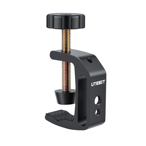 Image of UTEBIT Universal C-Clamp for Desktop Mount Holder, with 1 /4 inch & 3 /8 inch Thread | 3.7 inch-5.7 inch Desk C-Clamp Aluminum Support Clamp for Desktop Mount Carts Benches Worktables, Black