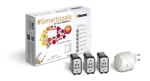 BTicino, Kit Luci Connesse Living Now Smart SKW3601KIT, Per Accendere/Spegnere Luci Tramite App o con Alexa, Google e Siri, con 1 Gateway Plug-in Bianco S36GWDC e 3 Deviatori Connessi K4003C