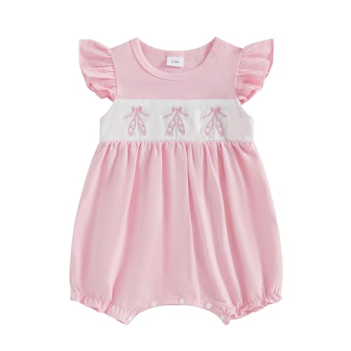 MoZiKQin Baby Girl Summer Romper Boutique Bow Embroidery Ruffle Sleeve Jumpsuit Cute Clothes for Newborn Toddler