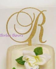 Monogram Inital Letter Acrylic Cake Topper Wedding A B C D E F G H I J K L M N O P Q R S T U V W X Y Z & (R, Glittery Gold)