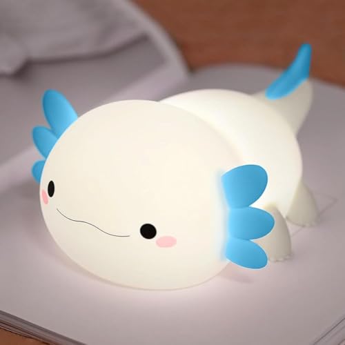 Axolotl Night Light for Kids,Cute Blue Axolotl Lamp ,LED Nightlights for children, Food Grade Soft Silicone Novelty Animal Bedside Lamp,Adorable Room Decor , Axolotl Gitfs for Boys Girls and Baby