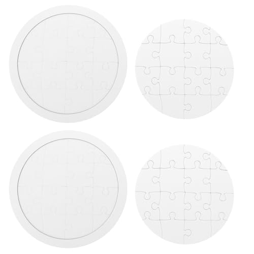 GOOHOCHY 4セット 丸型空パズルピース 向け用紙ジグソーパズル 着色可能な工芸品素材 パーティー招待状やゲーム小道具にも