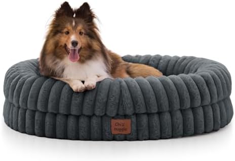ChiXnuggle Dog Bed Medium Sized Dog - Luxury Striped Faux Fur Wat...