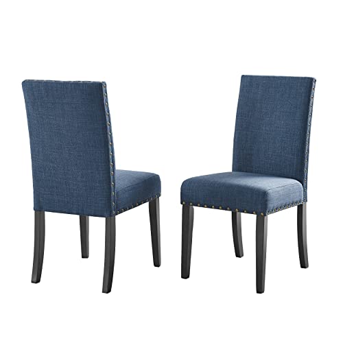 Image of Roundhill Furniture Biony Blue Fabric Dining Chairs with Nailhead Trim, Set of 2