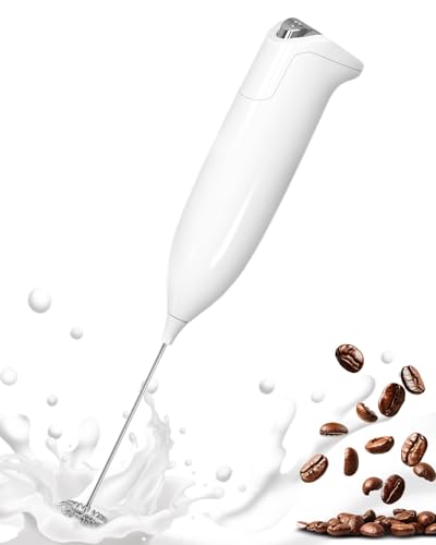 SIMPLETaste Milk Frother Handheld Battery Operated Electric Foam Maker, White Drink Mixer with Stainless Steel Whisk for Cappuccino, Bulletproof Coffee, Latte