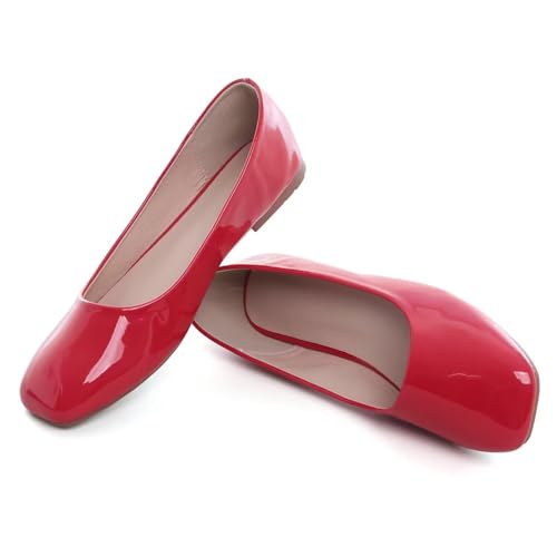 Image of ChaiRong Zhou Women Square Toe Ballets Flats Comfort Slip On Walking Shoes for Driving