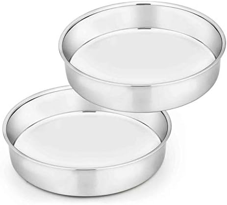 TeamFar Cake Pan Set of 2, 8 Inch Cake Pan Round Tier Cake Pan Set Stainless Steel , Healthy & Heavy Duty, Mirror Finish & Easy Clean, Dishwasher Safe