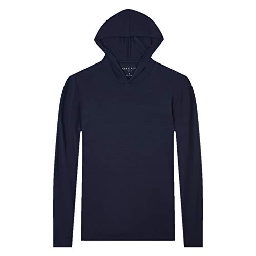 Derek Rose Basel Long Sleeve T Shirt Micro Modal Jersey Top Hooded Men's Sweatshirt, Navy, Xx-Large #TOP25