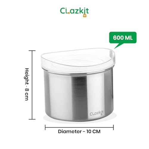 Image of Clazkit Stainless Steel Airtight Containers With Lid|Kitchen Container Set with Glossy Finish|Multipurpose Storage Containers for Kitchen, Set of 2 (600ml)