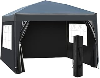 Outsunny 3 x 3 Meters Pop Up Water Resistant Gazebo Wedding Camping Party Tent Canopy Marquee - Black + Free Carry Bag + 2 walls 2 windows