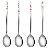 Juego de 4 cucharas largas para latte macchiato, 20,7 cm, acero inoxidable, cucharas largas para helado, cucharas largas coreanas, cucharas de bar para comida, café helado, té helado, batido de leche
