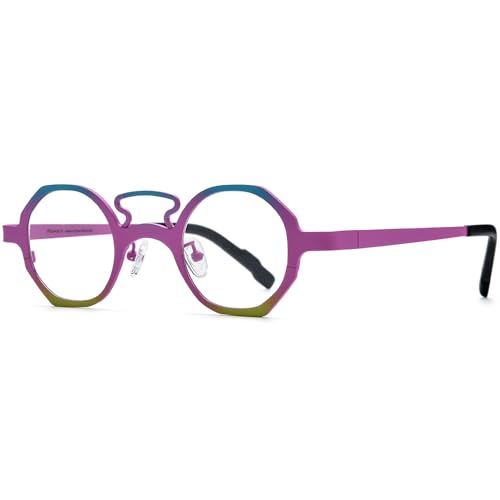Image of FONEX Colorful Pure Titanium Glasses Frame Women Retro Round Eyeglasses