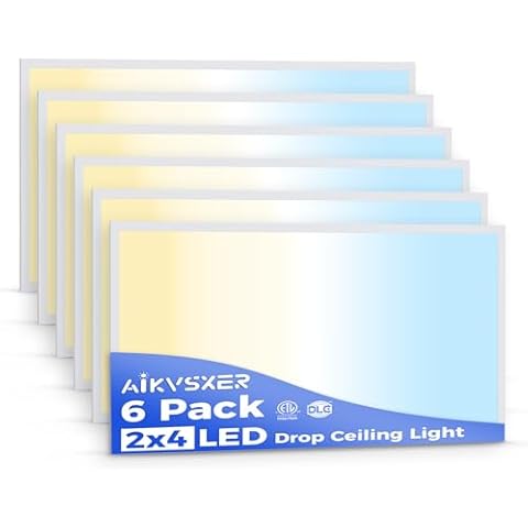 AIKVSXER 2x4 Led Flat Panel Light - 6 Pack 6600Lm 4000K/5000K/6000K Selectable Color Temperature 0-10V Dimmable 2x4 LED Drop Ceiling Light Fixture for Kitchen/Laundry Cover