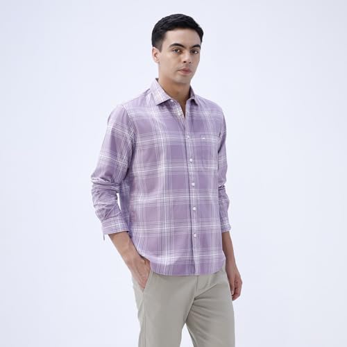 Image of BASICS 100% Cotton Checked Shirt for Men | Slim Fit | Everyday Smart Casual Wear | Full Sleeve