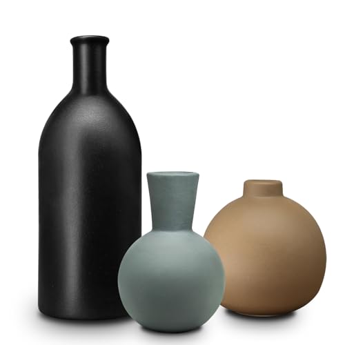 Pottery Vases Set of three Rustic Farmhouse Decor Show Bouquets,Pampas Grass & Contemporary/Dried Flowers in Any Area Multicolor Ceramic vases for Residing Room,Kitchen, Bed room,Rest room, entryway mantel