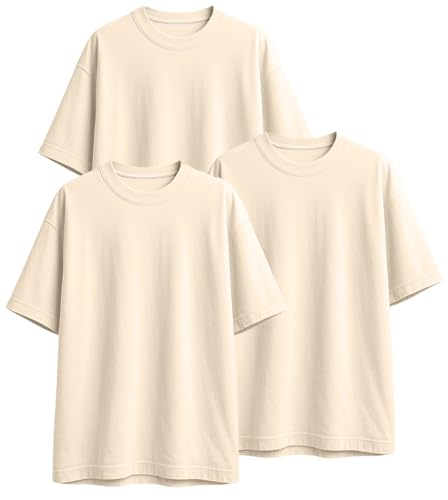 Image of Veirdo 100% Pure Cotton Drop Shoulder Oversized Baggy Fit Half Sleeve Plain Solid Round Neck Multicolor T-Shirt Combo for Men (Pack of 3) (Sizes S-2XL)