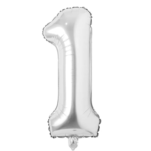Image of 40 inch Letter Balloons Silver Alphabet Number Balloon Foil Mylar Party Wedding Bachelorette Birthday Bridal Shower Graduation Anniversary Celebration Decoration can fly with helium (number 1)