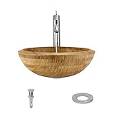 890 Bamboo Vessel Sink Chrome Bathroom Ensemble with 718 Vessel Faucet (Bundle - 4 Items: Sink, Faucet, Pop Up Drain, and Sink Ring)