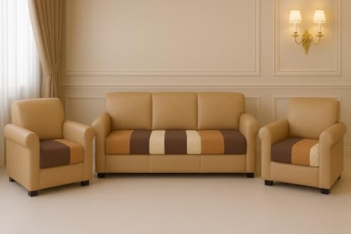 Image of Brown Stripes Quilted Velvet Sofa Cover - 5-Seater (3+1+1) - Premium Hotel-Style Look - Soft Quilted Velvet - Anti-Slip Backing - Indian Size Fit - Couch Cover - Made in India