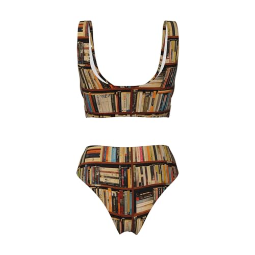 Bikini 2 pièces confortable avec motif bibliothèque original et séchage rapide