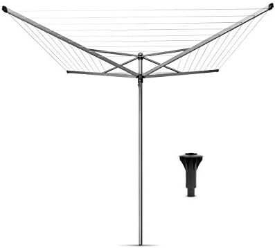 Brabantia - Topspinner - 50 Metres of Clothes Line - UV-Resistant & Non-Slip Lining - Smooth Turns - Umbrella System - Rotary Dryer with Ground Spike 45 mm - Metallic Grey - ø 295 cm