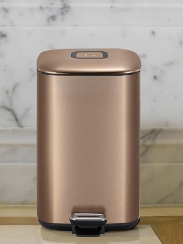 Image of Obsessions EKO 12 Litre Stainless Steel Pedal Dustbin - Soft-Close Lid with Liner & Deodorizer Compartment, Bronze Copper Finish for Kitchen, Bathroom