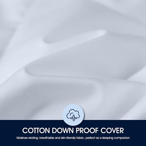 Image of Serta Down Fiber Comforter Queen Size-Lightweight Duvet Insert, Luxury Fluffy Bed Comforter 100% Cotton 300 Thread Count Shell, Down Feather Fiber 500 Fill Power with Corner Taps, White 90x90inch